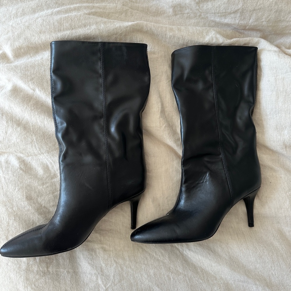 Zara Black Leather Mid Calf Boots